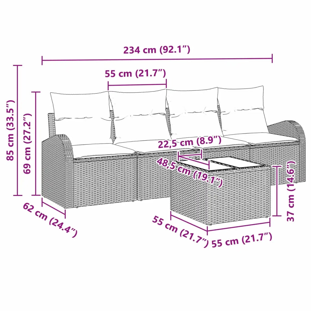 Set Divano da Giardino Marrone 55 x 55 x 37 cm polyrattan
