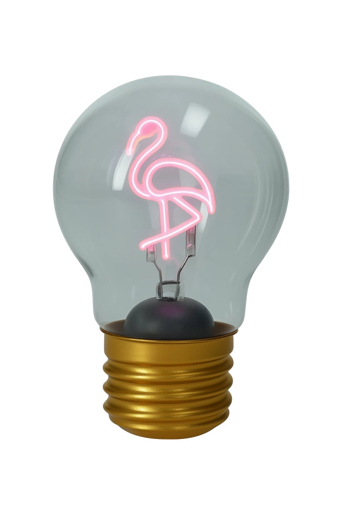 Lampadina in vetro con fenicottero