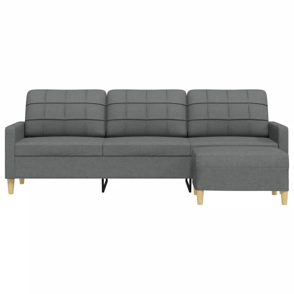 Divano a 3 Posti con Poggiapiedi-Sofa 3 Posti con Poggiapiedi Grigio Scuro 210cm in Tessuto
