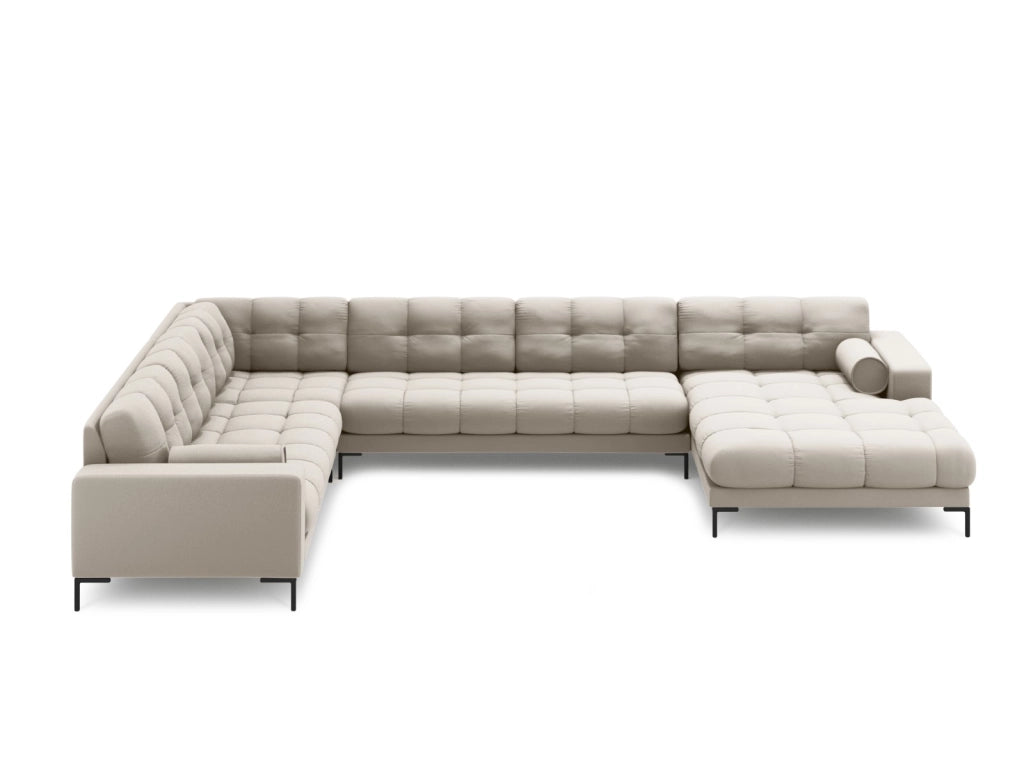 Cosmopolitan Design - Divano panoramico sinistro "Bali" 7 posti in tessuto strutturato beige 