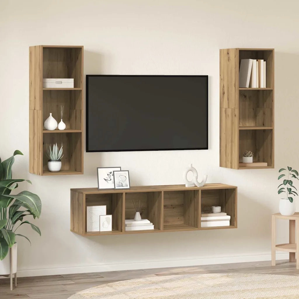 Set mobile TV 3 pz Rovere artigianale Legno ingegnerizzato 3393131