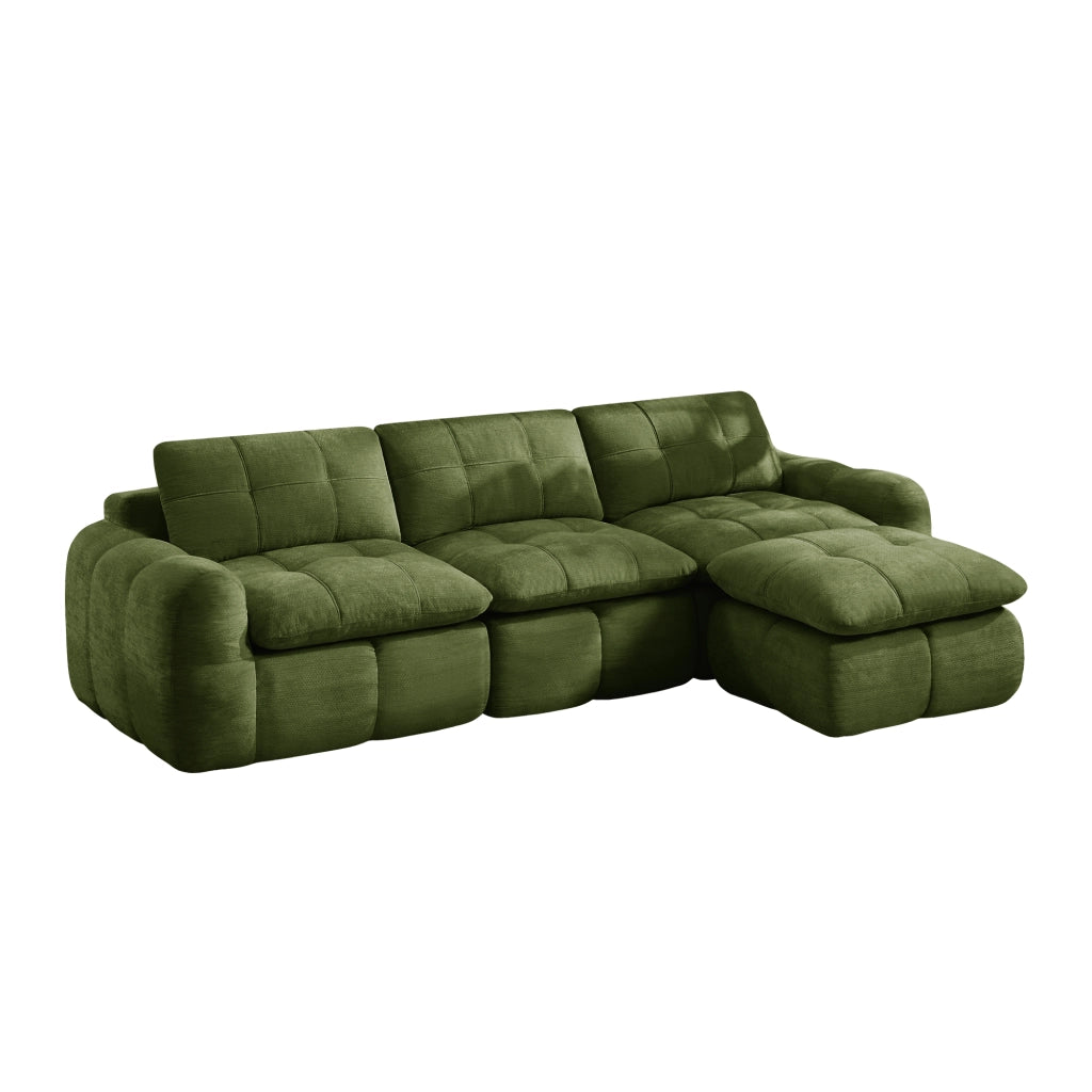 Divano modulare angolare 3 posti - con pouf coordinato - per soggiorno - in chenille verde