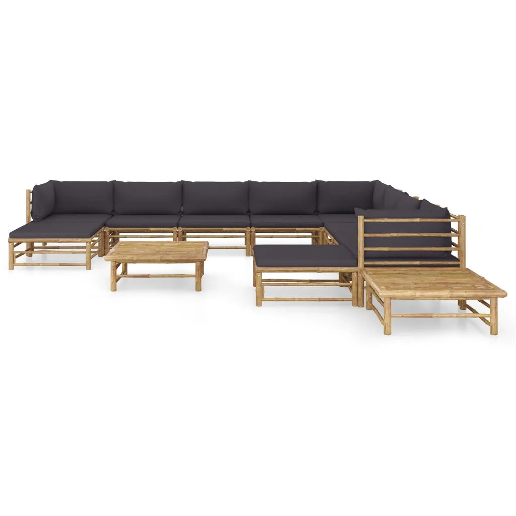 Set Salotto da Giardino 12pz con Cuscini Grigio Scuro Bambù 3058228