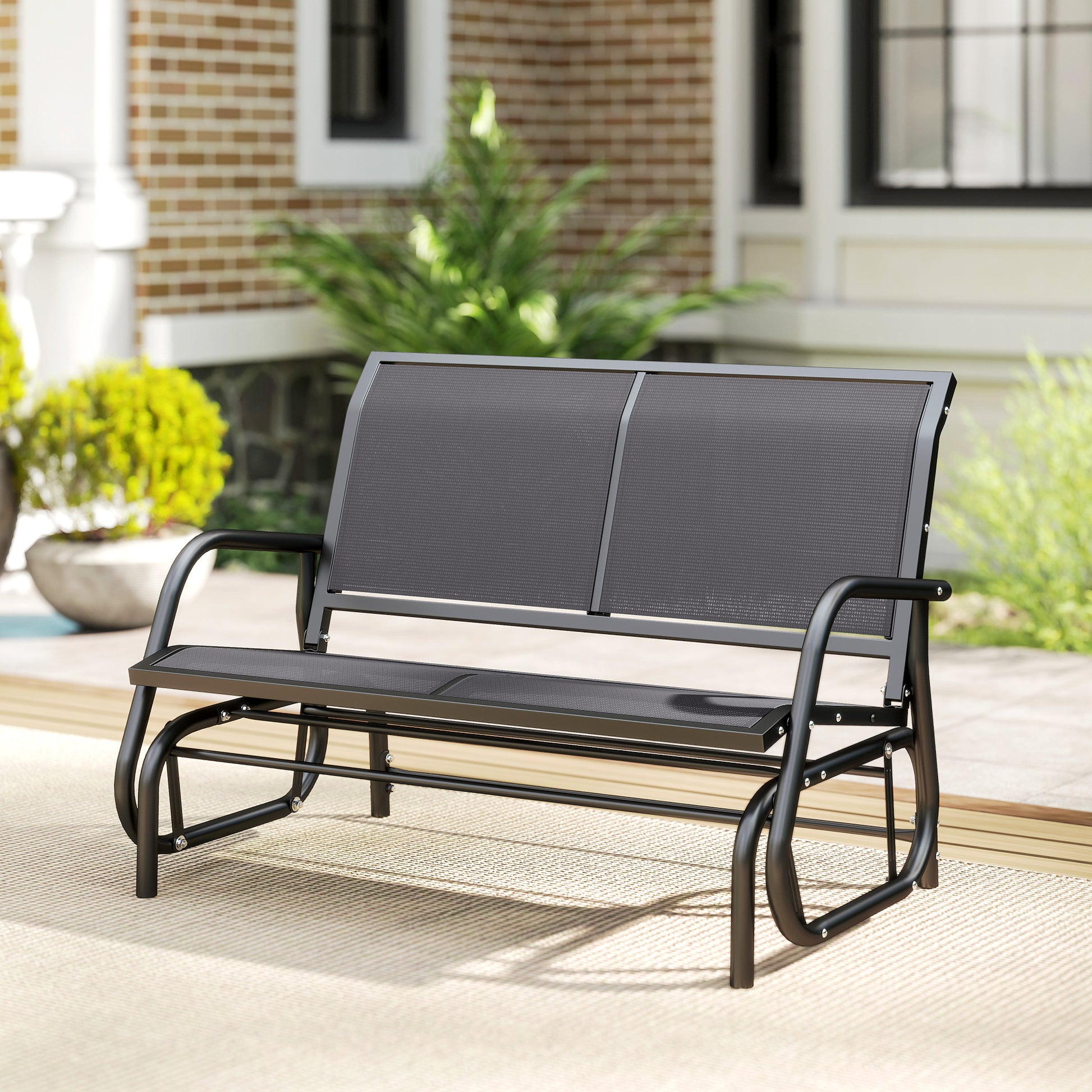 Panchina a Dondolo 2 Posti da Giardino 120x70x85 cm in Metallo e Tessuto a Rete Grigio