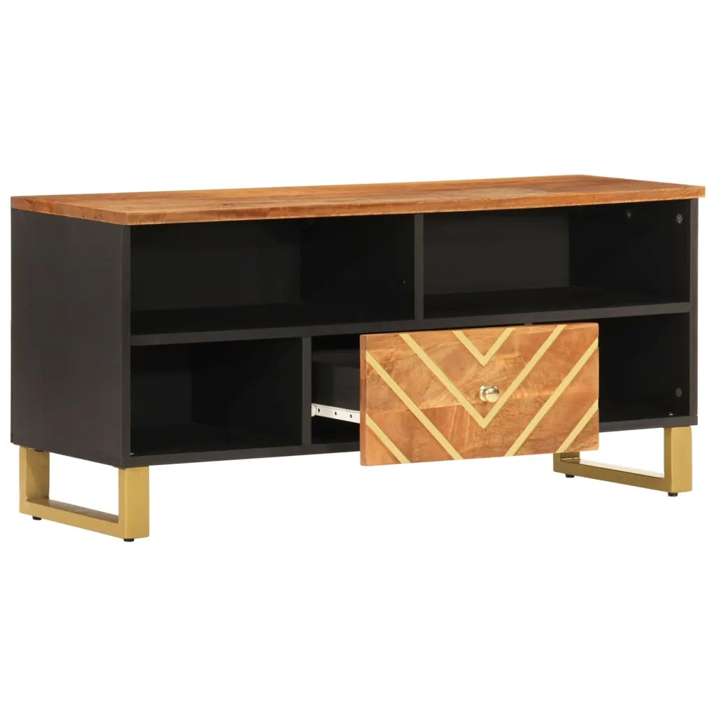 Mobile Porta TV-Mobile per TV-Credenza TV Marrone e Nero 100x33,5x46 cm in Legno di Mango 179563
