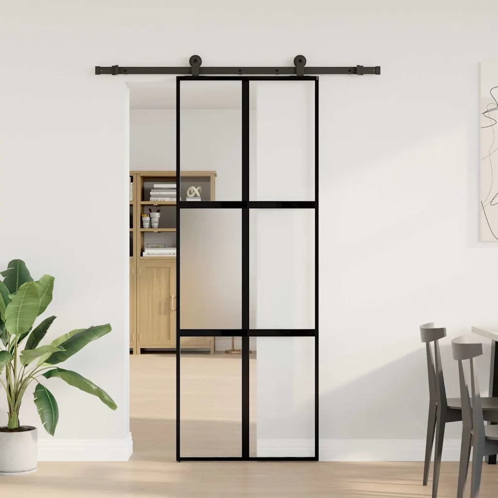 Porta Scorrevole Ferramenta 76x205 cm Vetro Temperato Alluminio 3332971