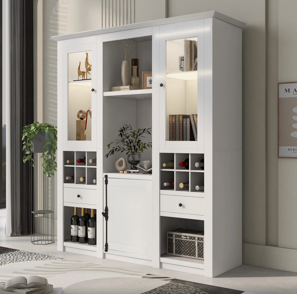 Vetrina bianca LED 143x45,5x170 cm con 2 ante e cassetti