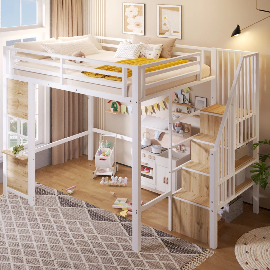Letto a soppalco 140x200 cm con scala contenitore e area gioco