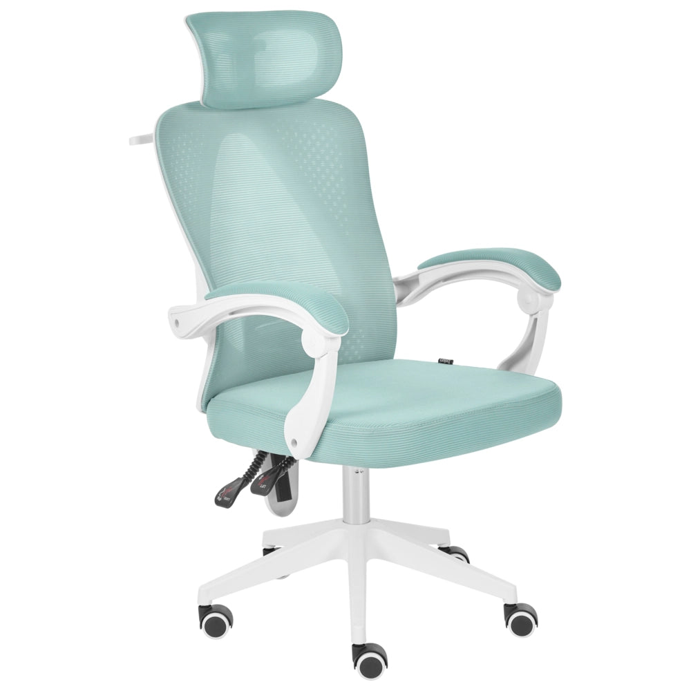 Sedia da ufficio verde menta in rete, base girevole, altezza regolabile, braccioli, poggiatesta, per ufficio domestico, moderna
