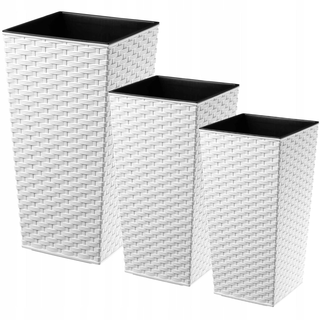 Set di 3 vasi da fiori KADAX, vasi da giardino + inserti, alti, grandi, bianchi, 47+57+68 cm