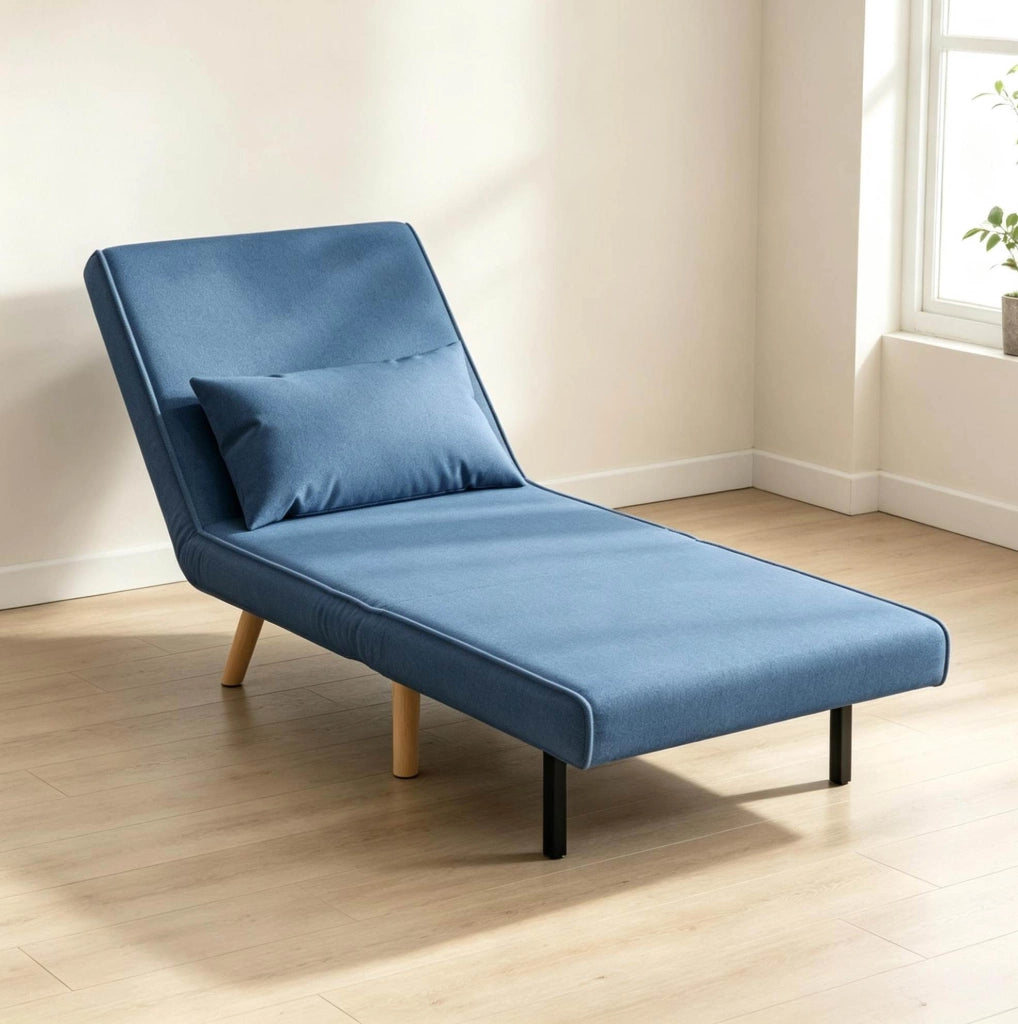 Poltrona letto singola blu con schienale regolabile a 5 posizioni