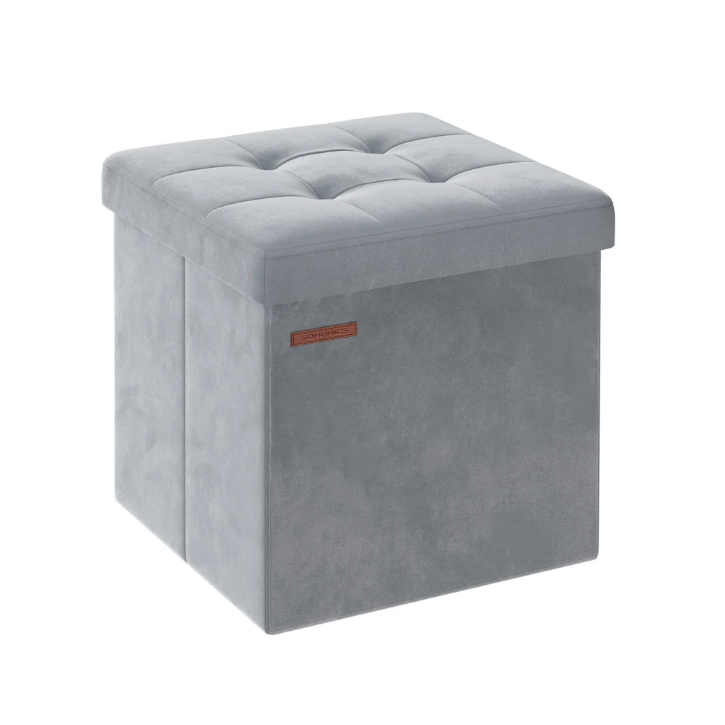 Panca/contenitore pieghevole in velluto con poggiapiedi e coperchio 31 x 41 x 31 cm capacità di carico 130 kg per ingresso/soggiorno grigio 12_0004141