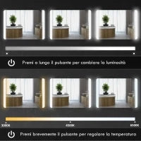 Specchio Bagno con Luce LED a 3 Temperature, Interruttore Touch e Antiappannamento, 70x50cm