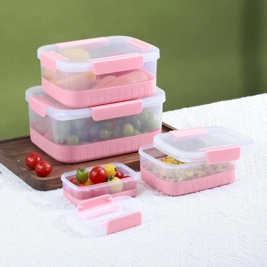 Set di contenitori per alimenti in 4 pezzi con sigillatura in silicone, clip di sicurezza e coperchi - Coperchi acqua e gas impermeabili, BPA libero, set di contenitori per alimenti, ideale per la preparazione e conservazione delle pasti (rosa)