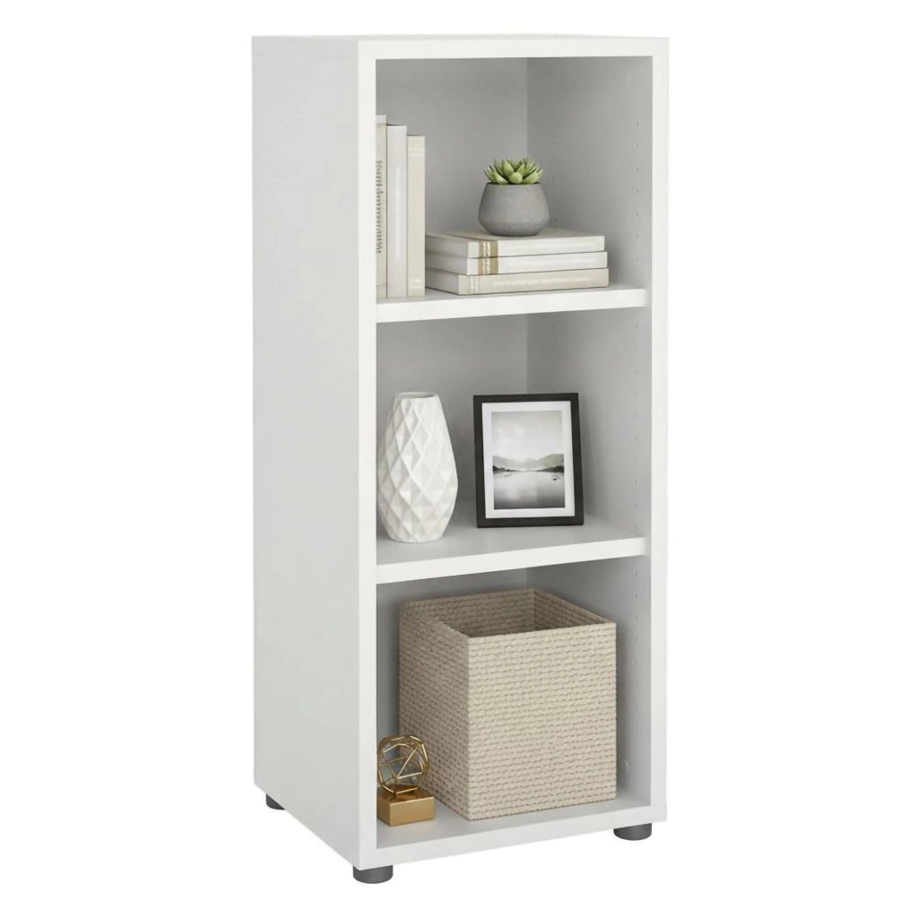 Libreria Minsk, Scaffale da ufficio, Mobile portalibri, Biblioteca, 47x40 h113 cm, Bianco