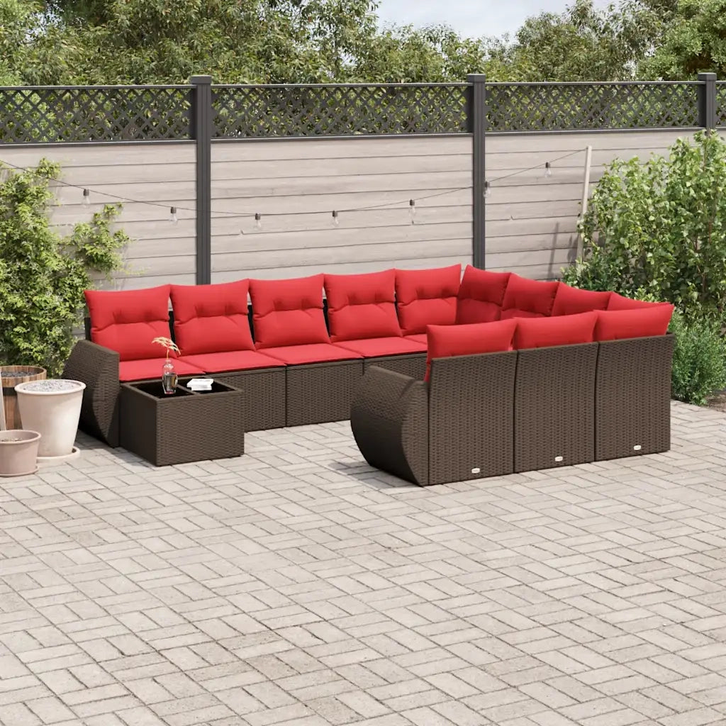 Set Divani da Giardino 11 pz con Cuscini Marrone in Polyrattan 3221933