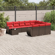 Set Divani da Giardino 11 pz con Cuscini Marrone in Polyrattan 3221933