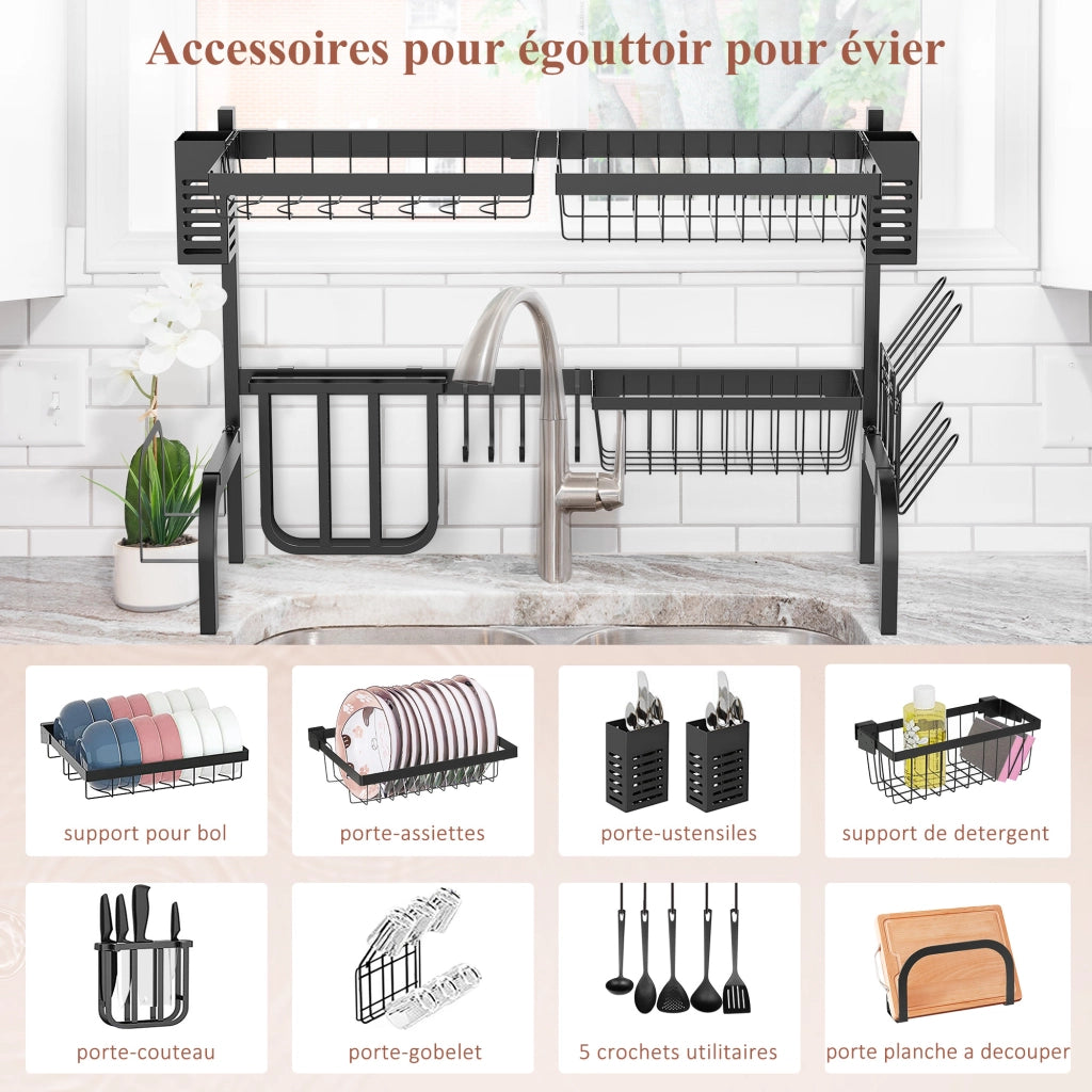Scolapiatti a due livelli modulabile ¨C zephmum ¨C nero 81.5x31.5x53.5cm
