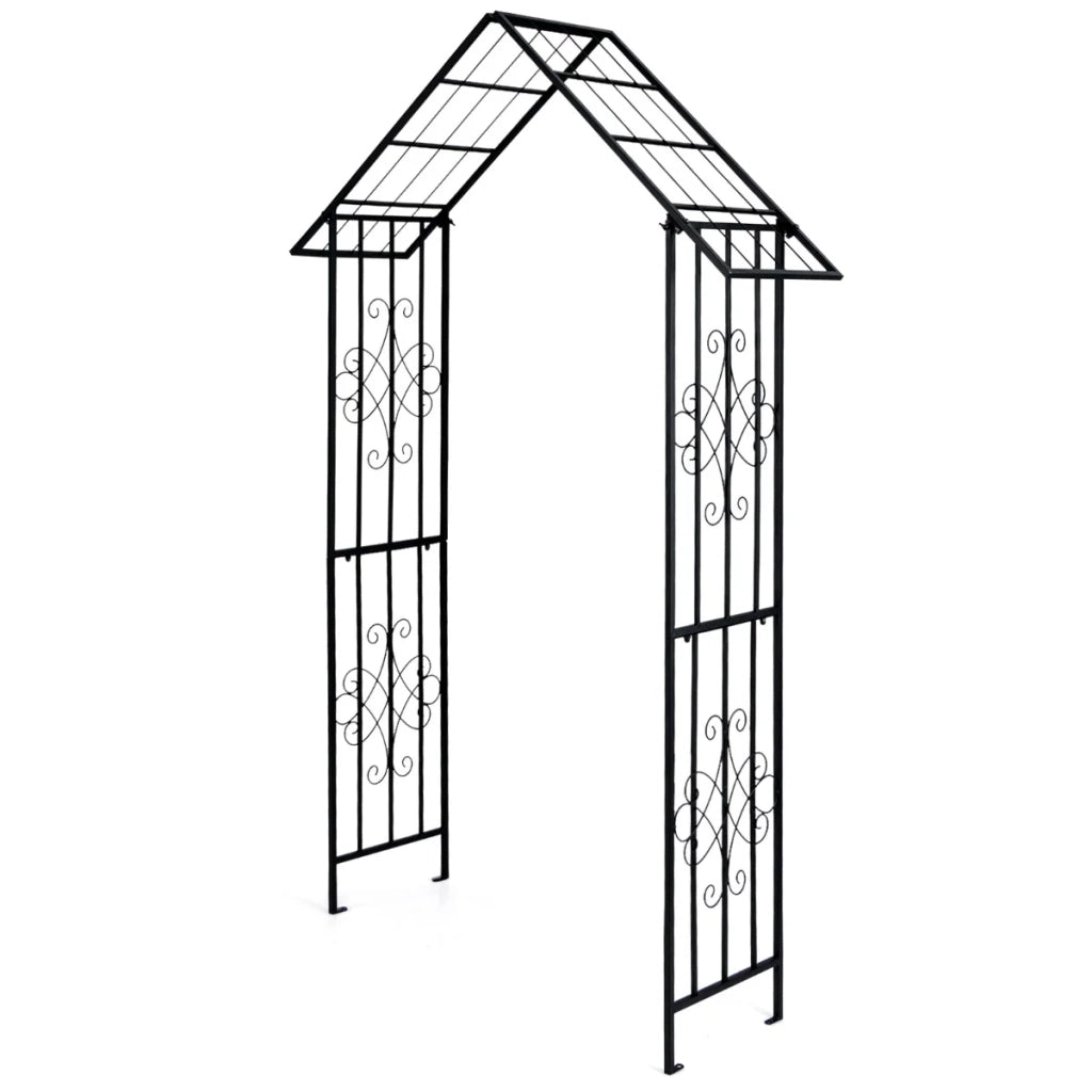 Moderno arco da giardino in metallo 140 x 40 x 223 cm con elegante tetto decorazione per interni ed esterni stile chic in nero 20_0010188