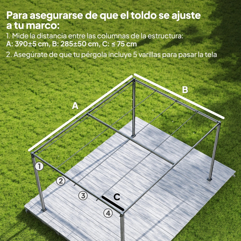 Telo di Ricambio Retrattile per Gazebo Giardino 4x3,5 m ¨C Xylo ¨C Grigio con 8 Fori