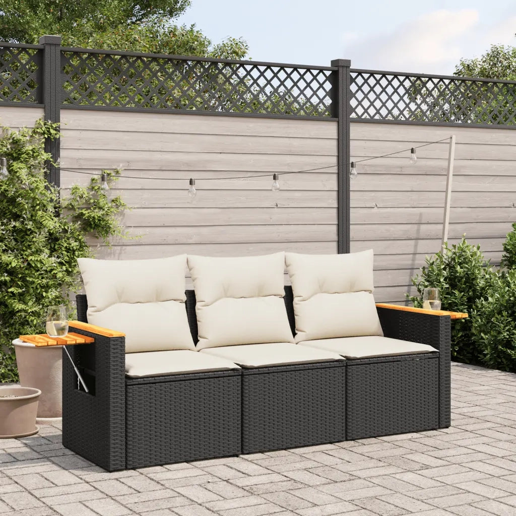 Set Divani da Giardino 3 pz | Set Salotto da Giardino con Cuscini in Polyrattan Nero
