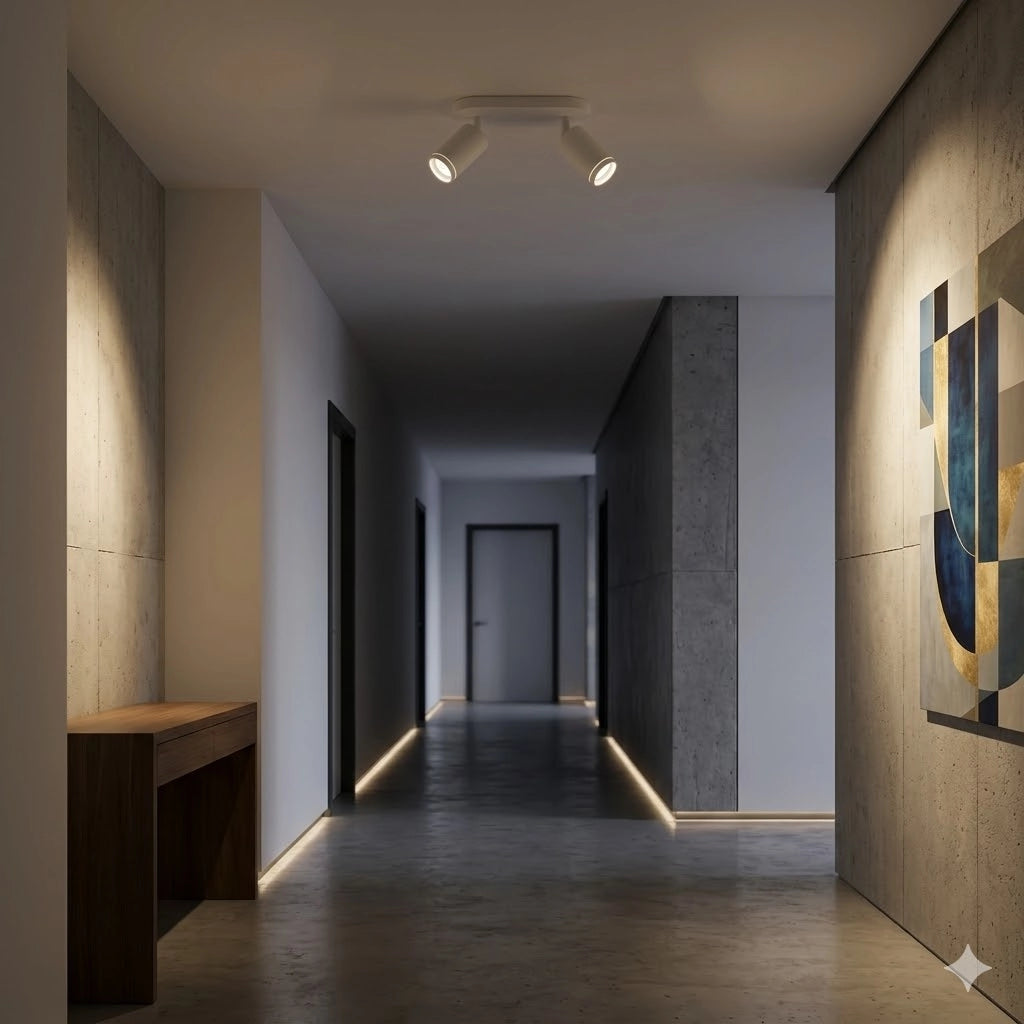 Faretto a Soffitto 2 Luci Orientabili GU10 in Alluminio Bianco, Plafoniera Spot Doppio Cilindrico per Interno, Portalampada GU10 per Cucina Corridoio Camera Soggiorno, Lampadine non incluse