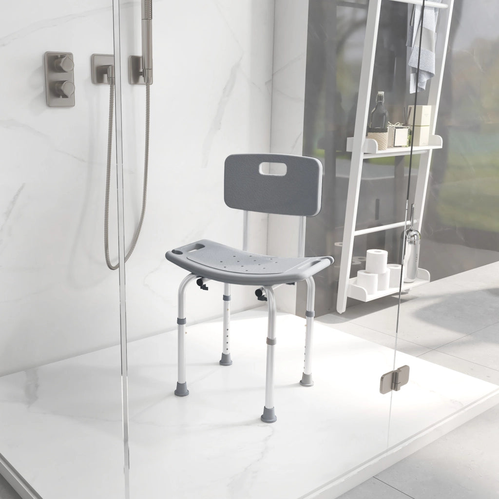 Sgabello da doccia con schienale antiscivolo e altezza regolabile ¨C zephmum ¨C 8 livelli, carico 136 kg