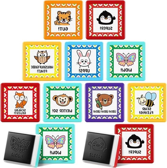 Set di 9 timbri autoadesivi sensibili alla luce con motivi animali per insegnanti, scuola materna, scuola primaria