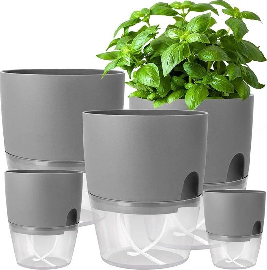 Set di erbe autoirrigante - 5 pezzi - Grigio - 15,3x10,5x8,2 cm