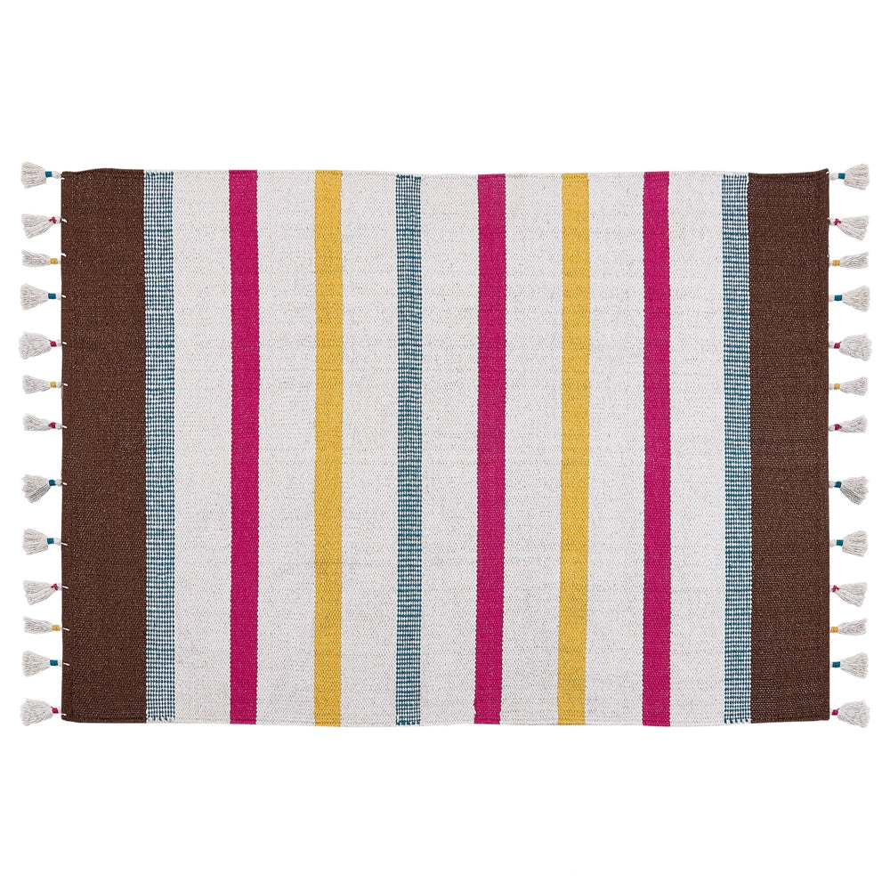 Tappeto strisce multicolore cotone 160 x 230 cm rettangolare tessuto a mano