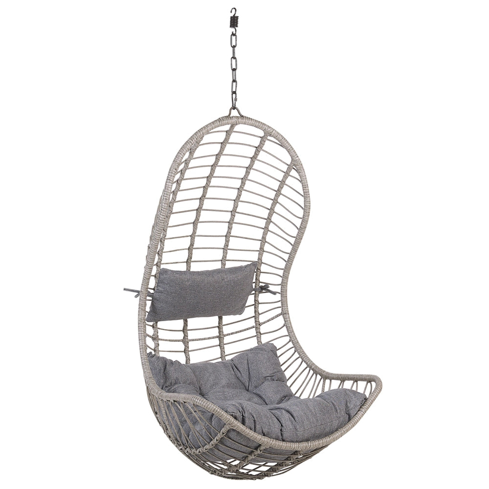 Sedia sospesa poltrona pensile con struttura in metallo rattan grigio per interni ed esterni a forma curva Boho