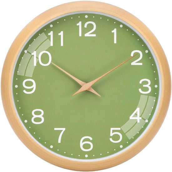 Orologio da Parete Non Sonoro Moderno 30cm Quarzo Grande Alimentato da Batteria Facile da Leggere per Camera Casa Cucina Camera da Letto Ufficio Scuola (Verde + Luce Cornice in Legno)