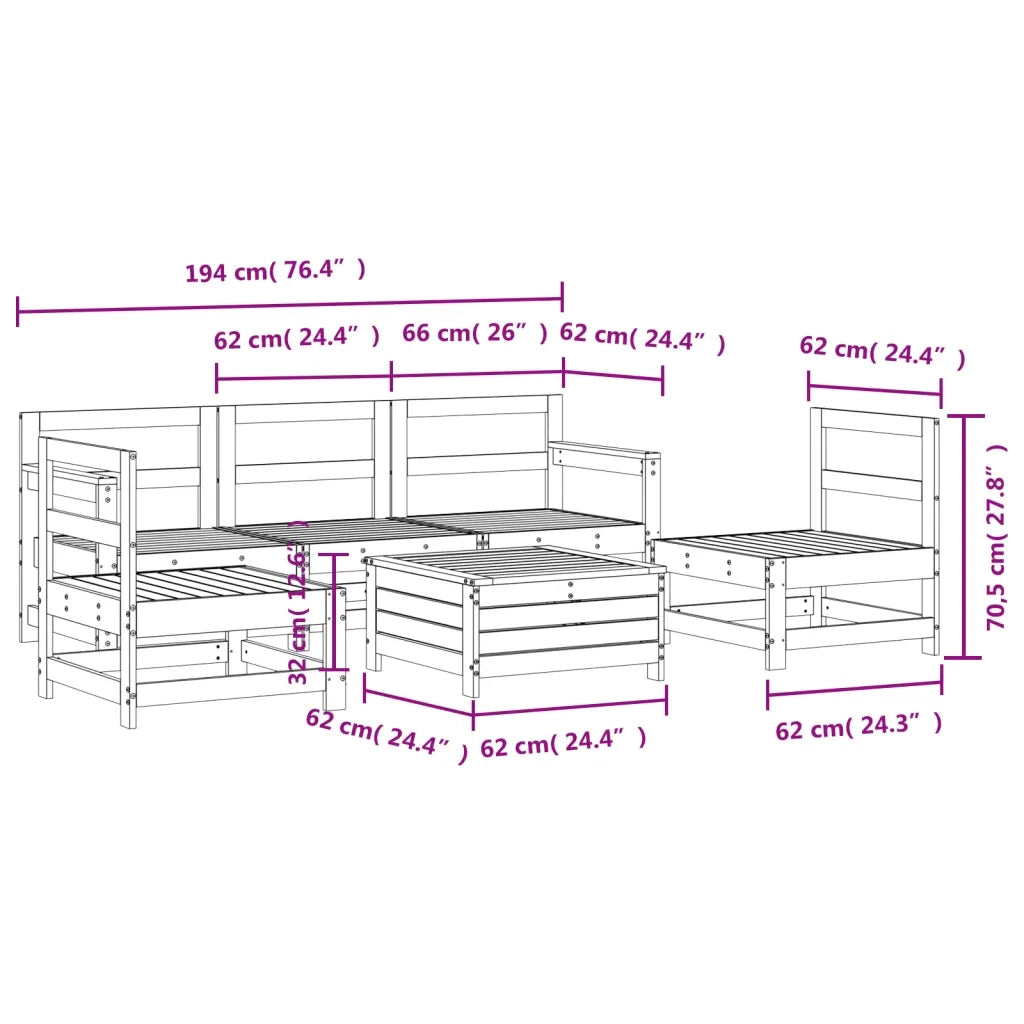 Set Divani da Giardino 6 pz in Legno Massello Abete Douglas 3250730