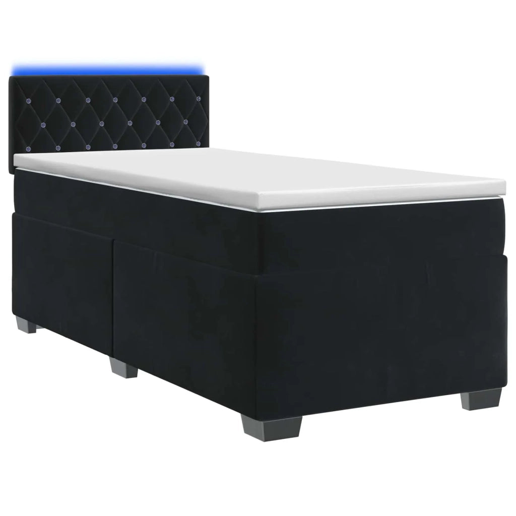 Letto con Box Spring, Materasso e LED Nero 90 x 190 cm Velluto 3452080