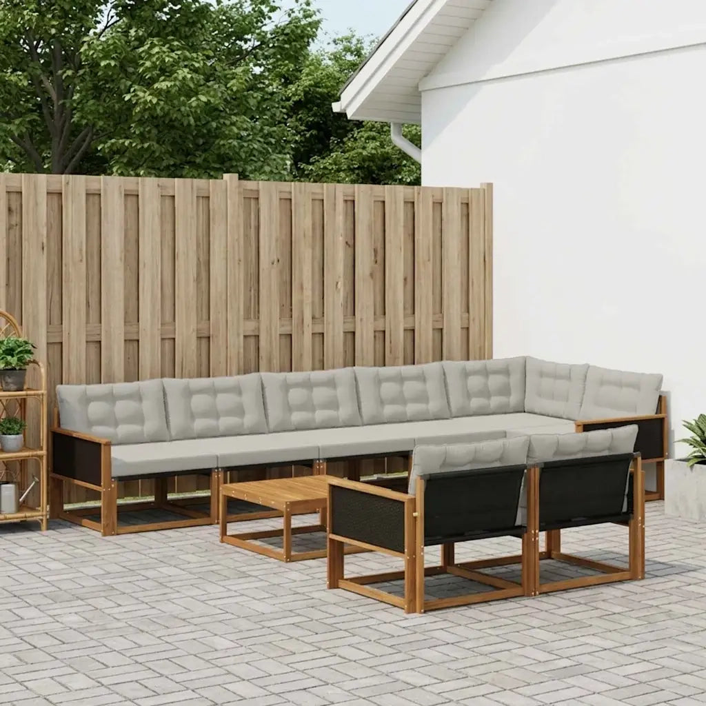 Set di divani da esterno 9 pcs Naturale e Grigio Chiaro