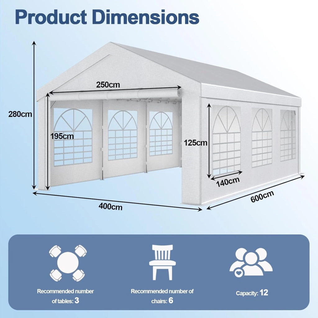 Tendone per Feste 4x6,Gazebo Esterno Resistente UV 50+,Gazebo da Giardino,Tendone da Esterno per Matrimoni, Feste, Raduni, Riunioni in Giardino,Bianco