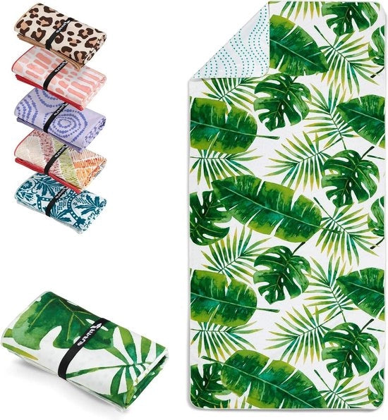 Striscia da spiaggia XXL - Asciugamano grande, leggero e veloce asciugatura - Asciugamano a microfibra 100% riciclata - Foglie Tropicali - 200cmx90cm