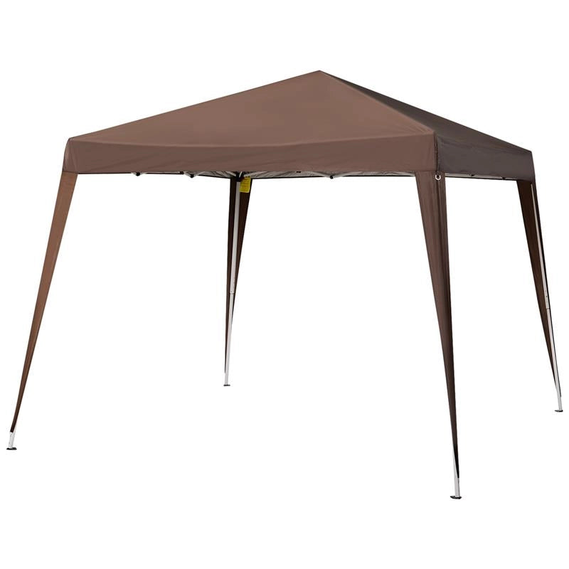 GAZEBO PIEGHEVOLE DA GIARDINO 2.4X2.4M CON STRUTTURA IN ACCIAIO E CORDE ANTIVENTO, CAFFÈ