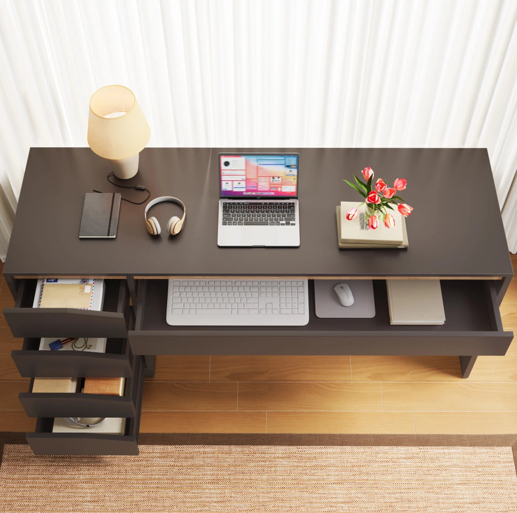Scrivania 140x50 cm con 5 cassetti; MDF; grigio