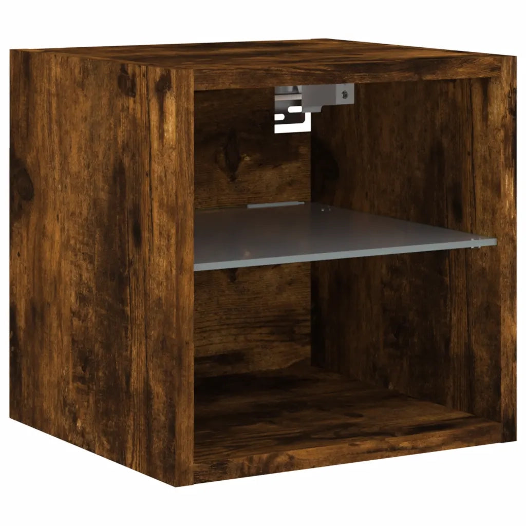 Mobile TV a Parete | Armadietto TV | Mobile Porta TV con Luci LED Rovere Fumo 30x28,5x30 cm