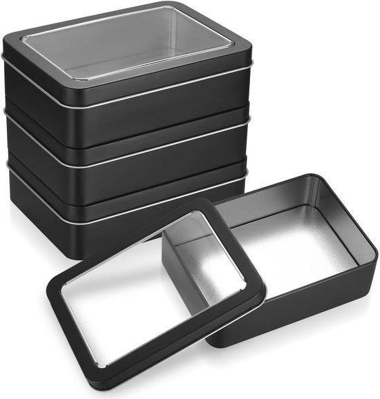 Scatole di metallo con coperchio - Piccole scatole di stoccaggio - Robuste e resistenti - Nero - Utili per la conservazione - Ideali per viaggi e uso quotidiano