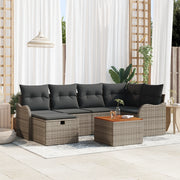 Set divani giardino 7 pezzi con cuscini grigi in polyrattan