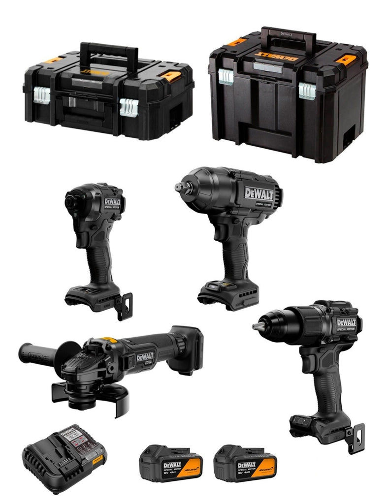 DeWALT Kit DCK4222MM2T McLaren WorkShop (DCD86M + DCF86M + DCF99M + DCG45M + 2x4,0 Ah + DCB1104 + TSTAK II +TSTAK VI)