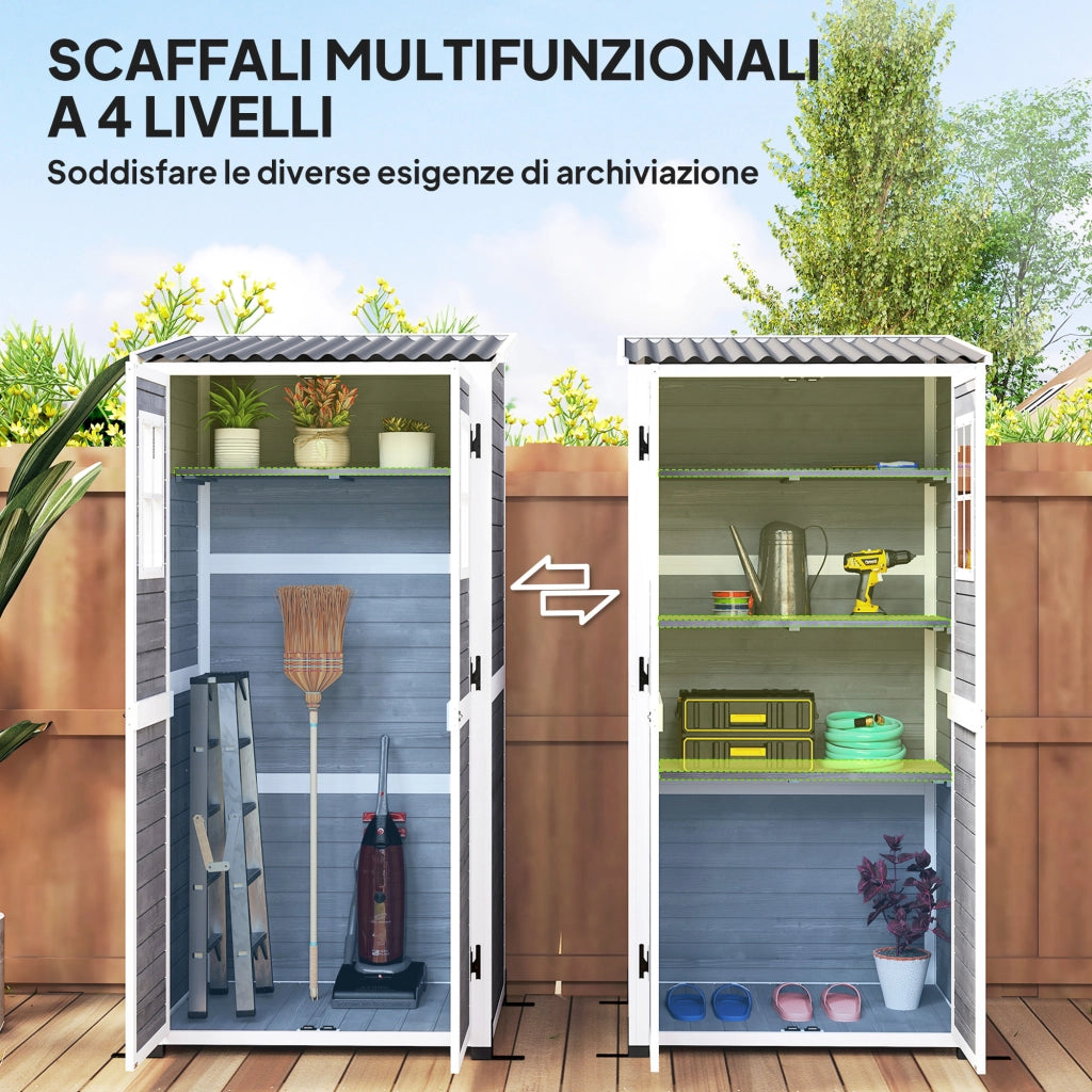 Casetta da Giardino in Legno con Ripiani ¨C zephmum ¨C Grigio 88x132x19