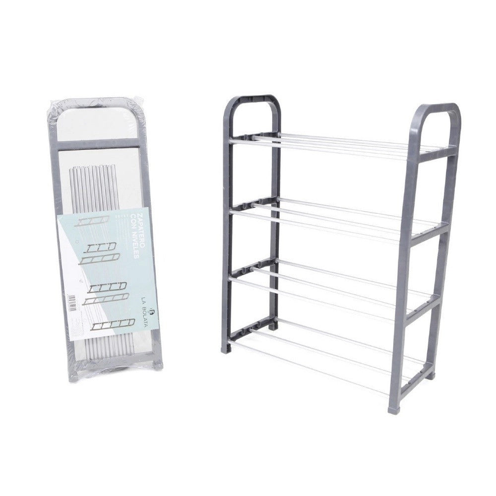 Trade Shop - Scarpiera In Plastica 4 Ripiani Livelli Salvaspazio 40x19x56cm Porta Scarpe Casa -