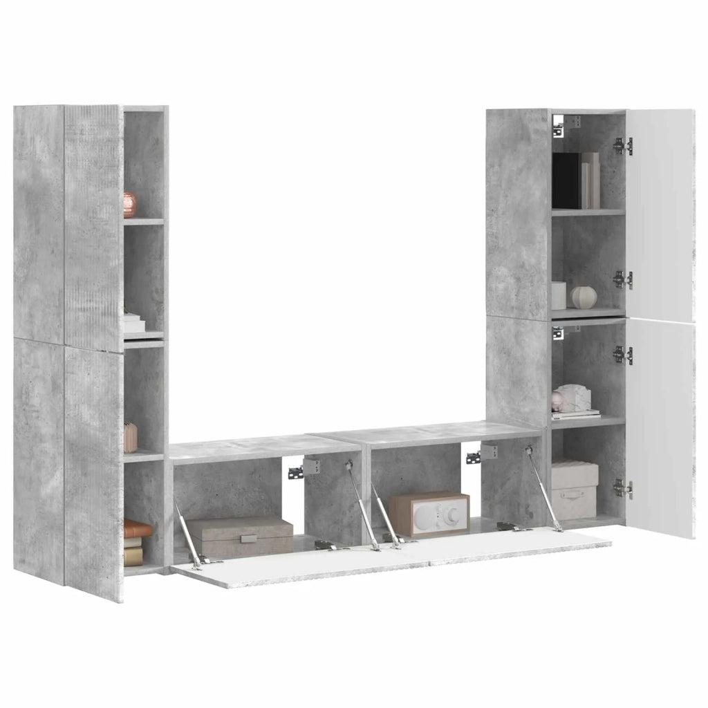 Set mobile TV 6 pcs Grigio cemento Legno multistrato