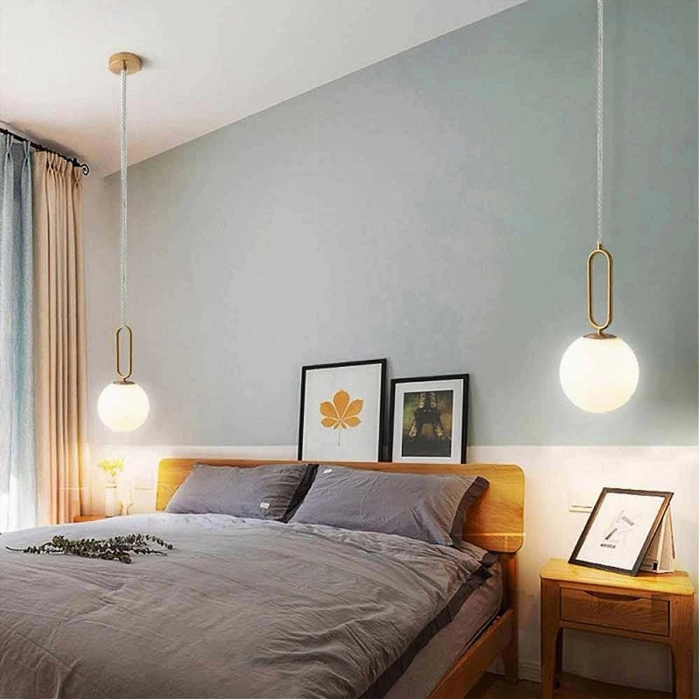 Trade Shop - Lampadario A Sospensione Minimalista Ovale Metallo Bronzo Con Sfera Vetro G9 A96 -