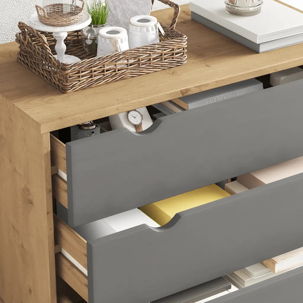 Cassettiera OTTA Marrone e Grigio 76,5x39,5x90 cm Legno di Pino 348583