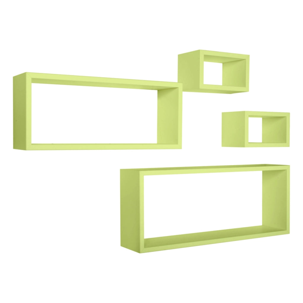 Set 4 Mensole da Muro Modello MERLINO, Pensile Bagno, Mensola Parete, Scaffale Parete. Misure 75x30 p15.5 cm, 60x25 p15.5 cm e 2 da 25x15 p15.5 cm. Finitura  VERDE - MADE IN ITALY