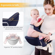 Sedile per bambini, ergonomico, con cinturone di sicurezza, puro cotone, leggero e respirabile, taglia ergonomico luce, seggiolino per bambini per 4-36 mesi (blu scuro)
